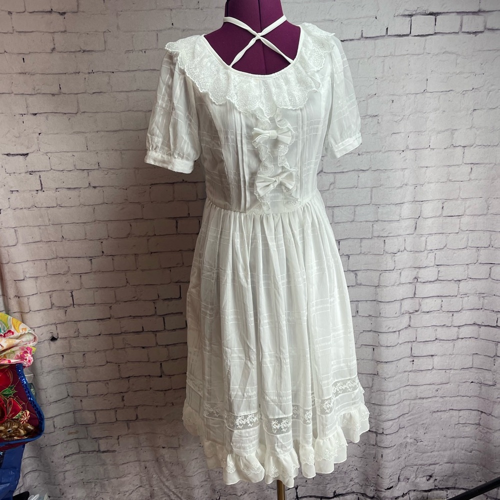 Lolitimes White Lolita Dress Zhi Jin Yuan Soft Bows Lace Cosplay size large